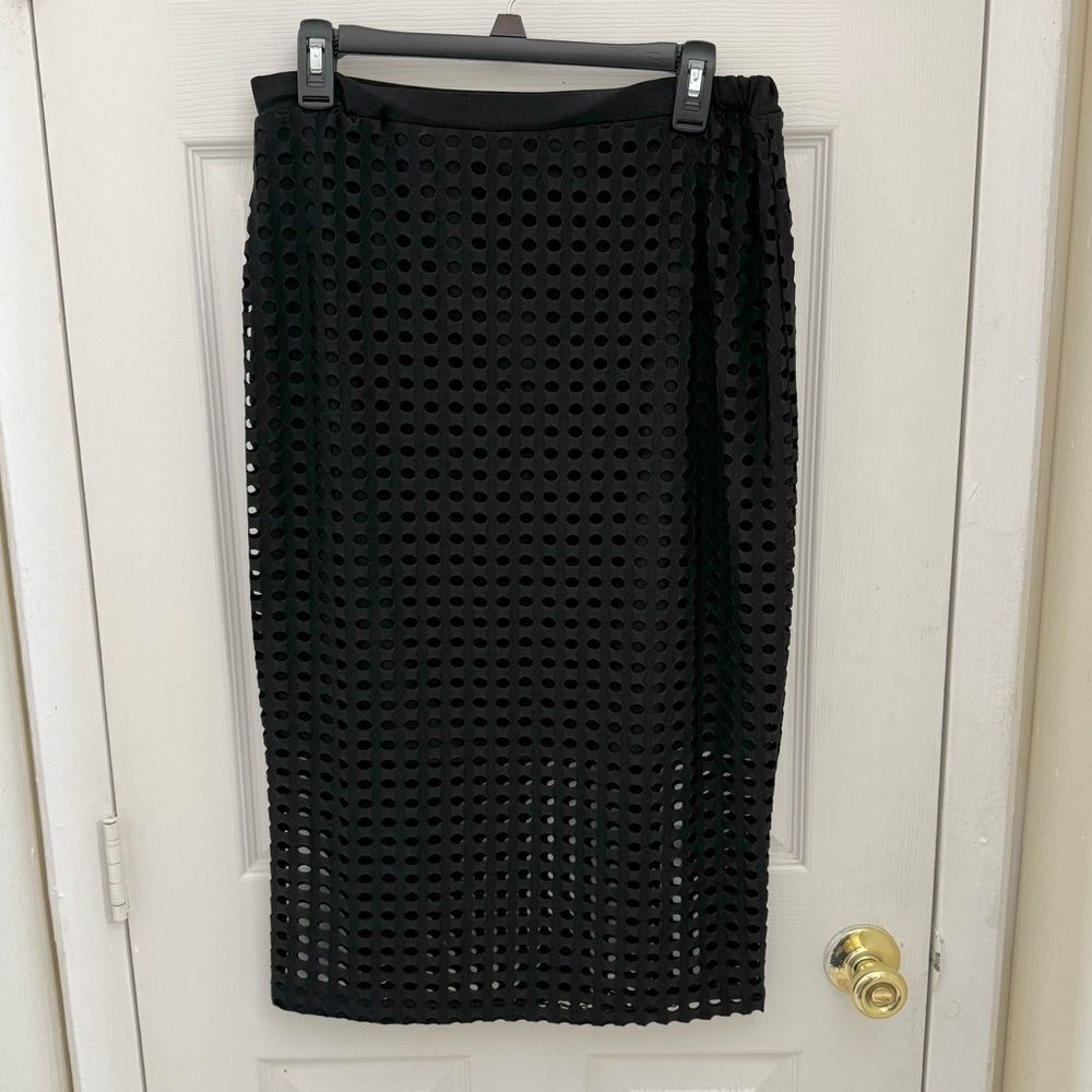 Clara Sun Woo Perforated Textured Skirt Black Size Large Artsy Funky Circles